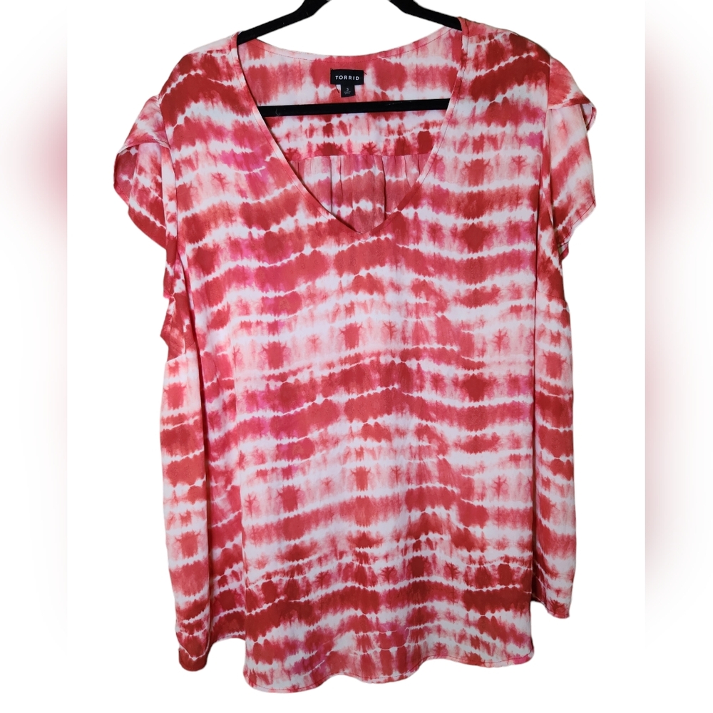 Torrid Red and White Tie-Dye Blouse